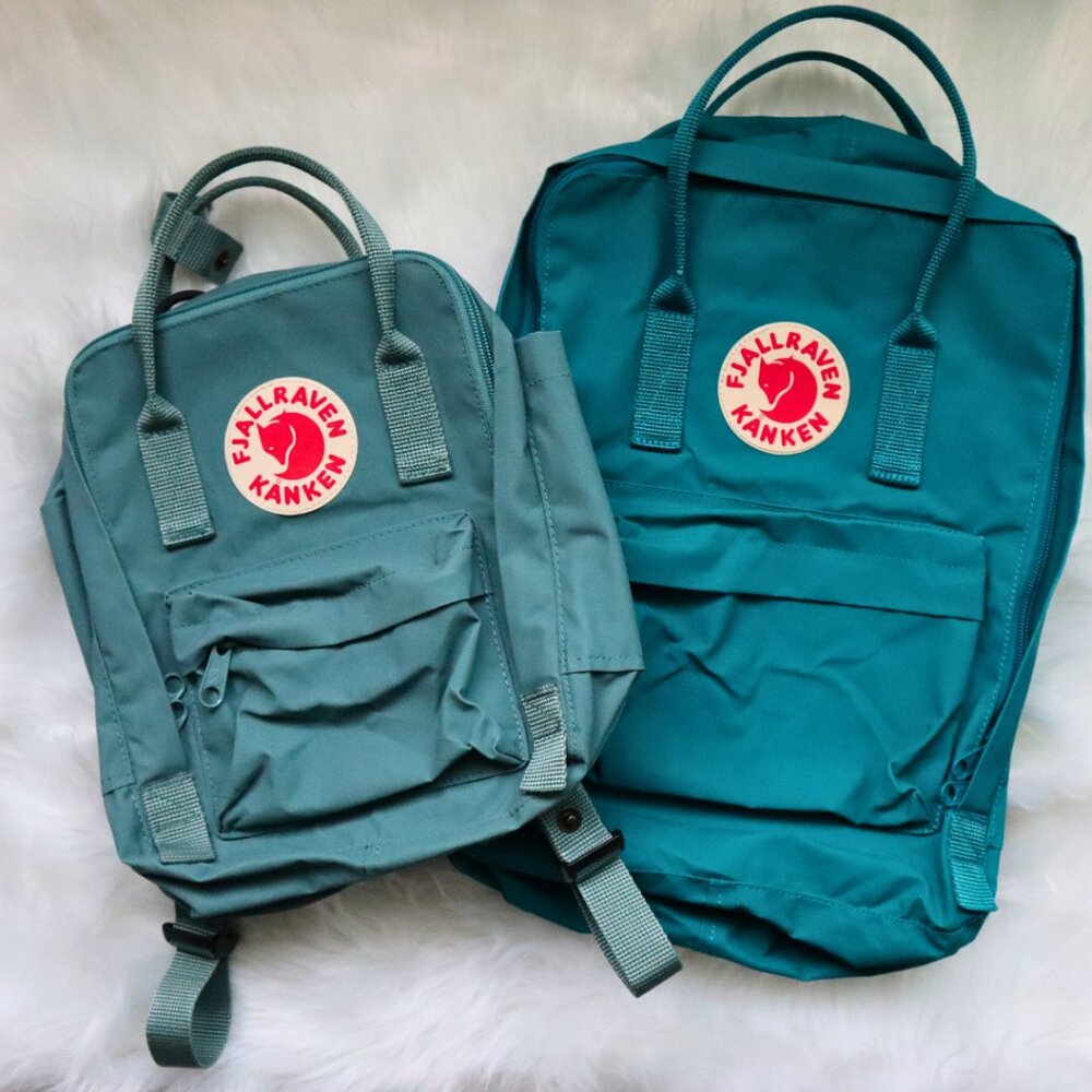 Fjallraven Kanken & Kanken Mini — Ocean Green (16L) & Frost Green (7L)